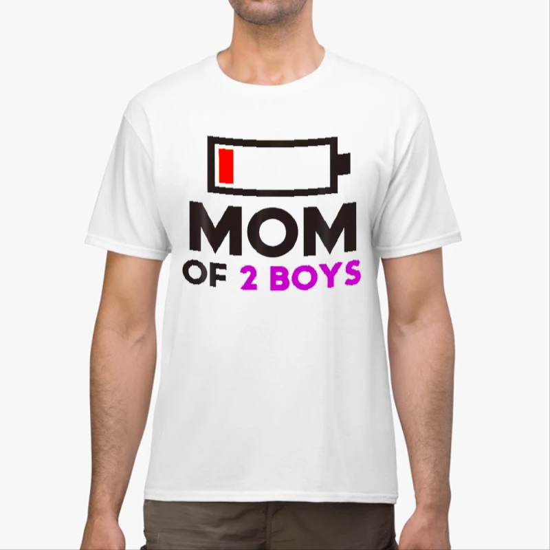 Mom of 2 Boys, Gift from Son Mothers Day, Birthday Women Design-White - Unisex Heavy Cotton T-Shirt