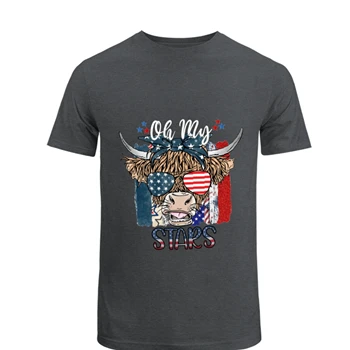 Oh My Stars Cow Shirt Tee, Highland Cow shirt T-shirt, Highland Cow With 4th July shirt, American Flag Shirt tshirt, Fourth Of July Tee Tee,  Independence Day Unisex Heavy Cotton T-Shirt