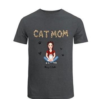 Cat Mom Pattern Real Woman Sitting With Fluffy Cat Personalized Unisex Heavy Cotton T-Shirt