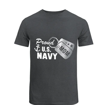 Proud US Navy Mom Tee, Metallic Silver Military Dog Tag clipart Unisex Heavy Cotton T-Shirt