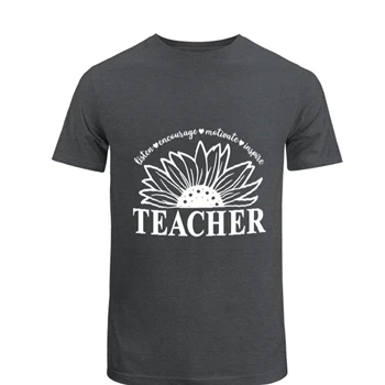 Teacher Sunflower Tee, Teach Encourage Motivate Inspire T-shirt, Teacher Life shirt, School tshirt, Back To School Tee, School Teacher Gift Unisex Heavy Cotton T-Shirt