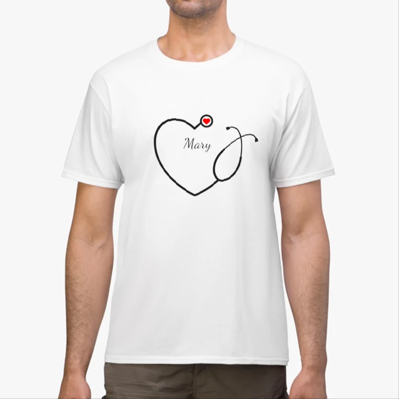 Custom Nurse, Nursing School, Nursing School,Personalized Heart Stethoscope-White - Unisex Heavy Cotton T-Shirt