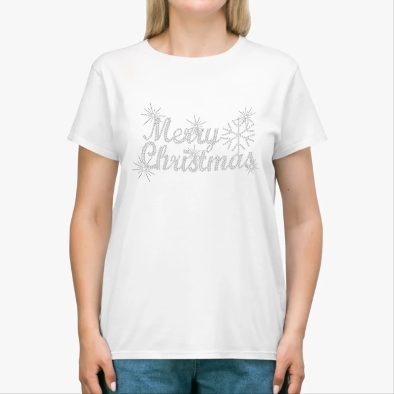 MERRY CHRISTMAS, crystal rhinestone design, Ladies fitted XMAS clipart-White - Unisex Heavy Cotton T-Shirt