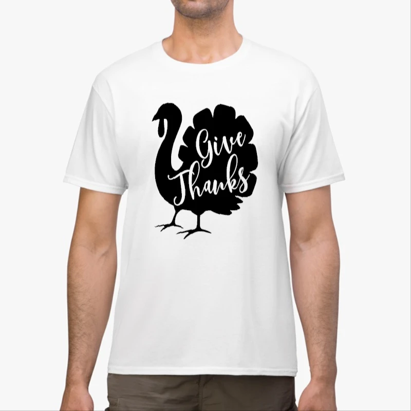 Give Thanks Long Sleeve,Turkey Long Sleeve, Fall, Thanks Giving, Cute Fall-White - Unisex Heavy Cotton T-Shirt