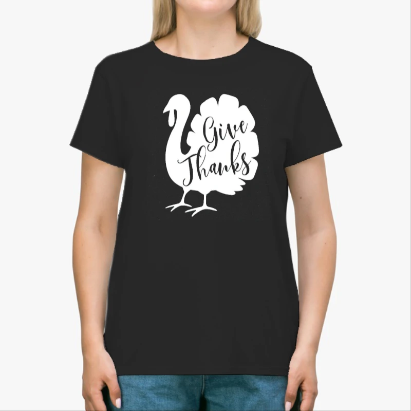 Give Thanks Long Sleeve,Turkey Long Sleeve, Fall, Thanks Giving, Cute Fall-Black - Unisex Heavy Cotton T-Shirt
