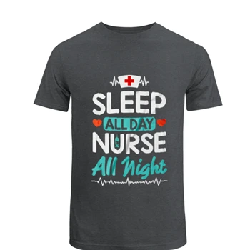 Nurse Clipart Tee, Nursing RN Medical Worker Graphic T-shirt,  Sleep all day Nurse All night Unisex Heavy Cotton T-Shirt