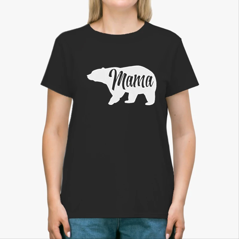 Mama Bear Clipart, Cute Funny Best Mom of Boys Girls, Cool Mother Graphic-Black - Unisex Heavy Cotton T-Shirt