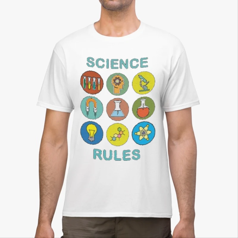 SCIENCE RULES Clipart, Science Symbols Design, Eco-Friendly Graphic-White - Unisex Heavy Cotton T-Shirt