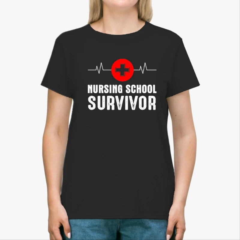 Nursing School Survivor Clipart,Medical Nurse Graduation Student-Black - Unisex Heavy Cotton T-Shirt