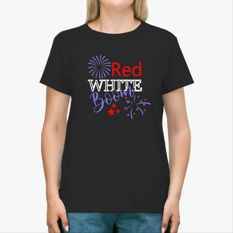 Red White Boom,4th Of July, Independence Day, Fourth Of July, Patriotic, God Bless America, American Flag-Black - Unisex Heavy Cotton T-Shirt