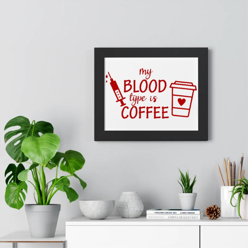 Blood Type Coffee clipart,Nurse Medical Funny Design, Funny Nursing Graphic- - Framed Horizontal Poster