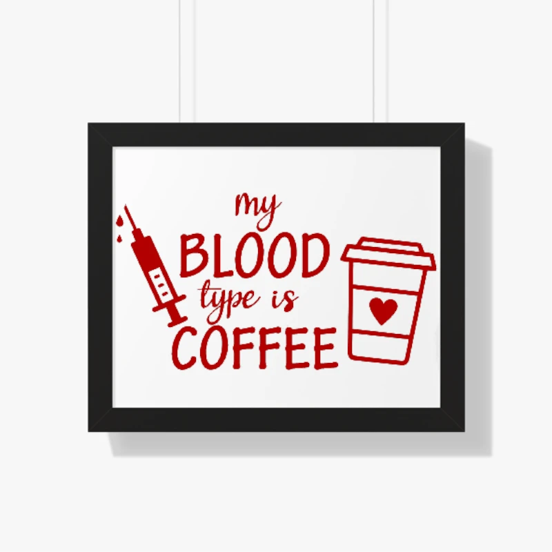 Blood Type Coffee clipart,Nurse Medical Funny Design, Funny Nursing Graphic- - Framed Horizontal Poster