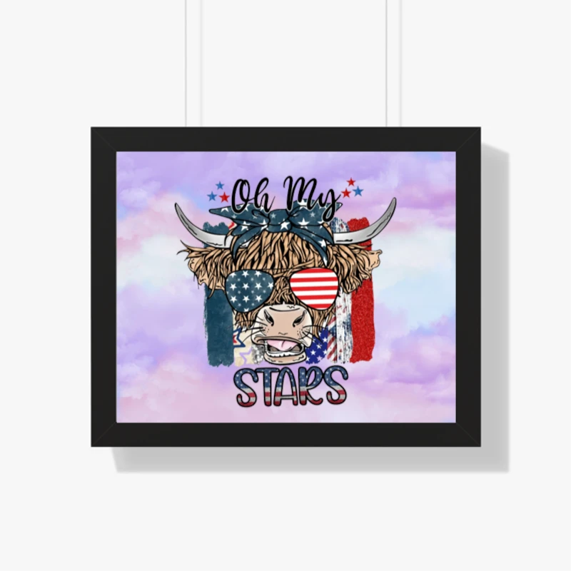 Oh My Stars Cow Shirt, Highland Cow shirt, Highland Cow With 4th July, American Flag Shirt, Fourth Of July Tee, Independence Day- - Framed Horizontal Poster