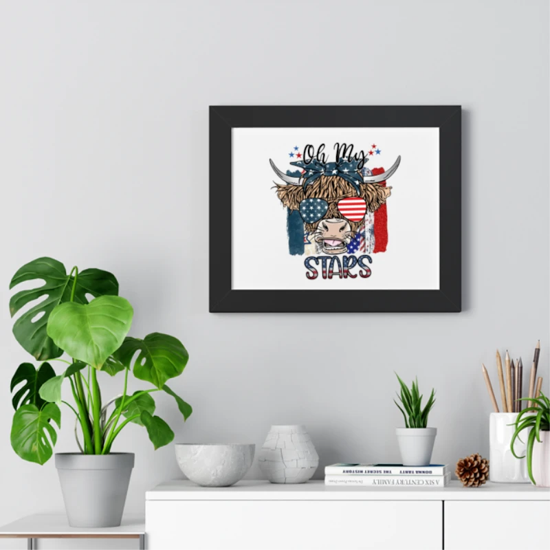 Oh My Stars Cow Shirt, Highland Cow shirt, Highland Cow With 4th July, American Flag Shirt, Fourth Of July Tee, Independence Day- - Framed Horizontal Poster