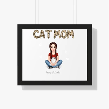 Cat Mom Pattern Real Woman Sitting With Fluffy Cat Personalized Canvas