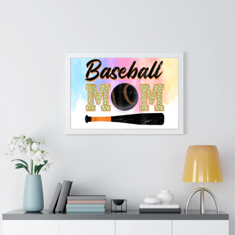 Baseball Mom Clipart, mother day Graphic, Baseball Mom Design- - Framed Horizontal Poster