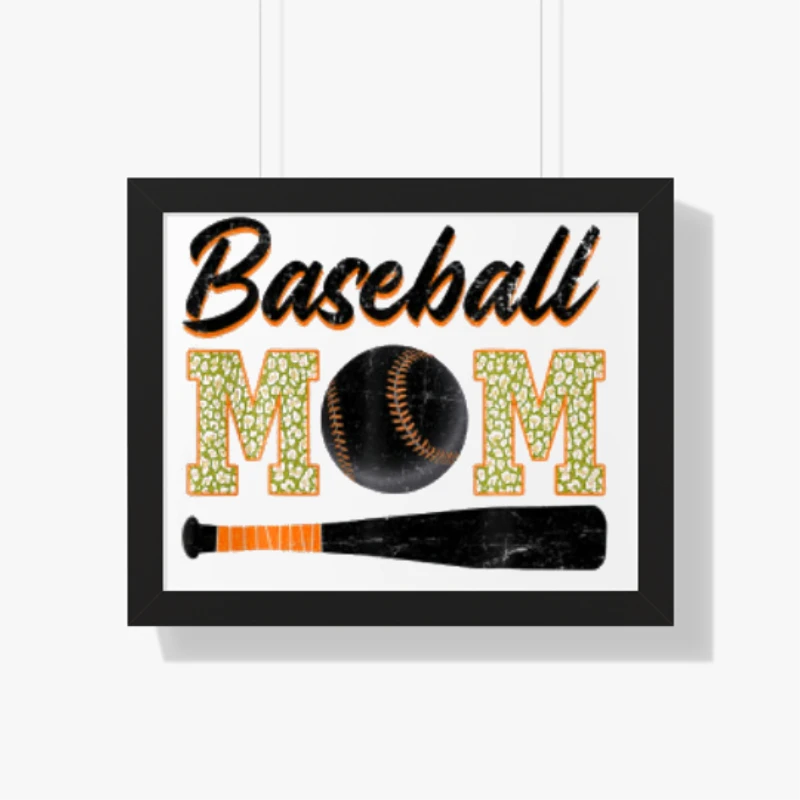 Baseball Mom Clipart, mother day Graphic, Baseball Mom Design- - Framed Horizontal Poster