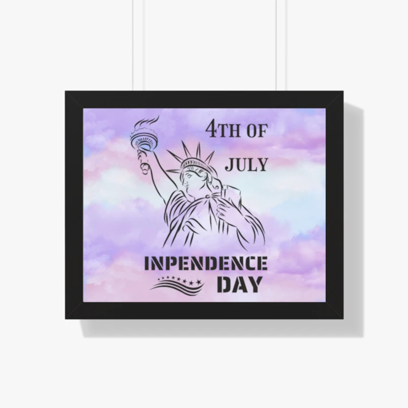 4th of July, Lady Liberty, Independence Day, Womens USA, Mens fourth of July, American Flag, Team USA- - Framed Horizontal Poster