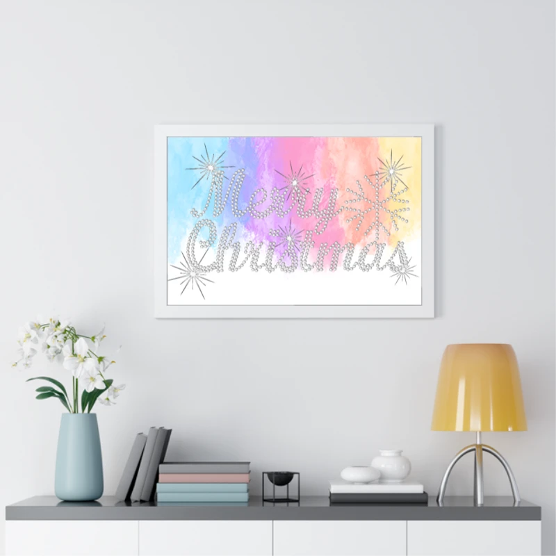 MERRY CHRISTMAS, crystal rhinestone design, Ladies fitted XMAS clipart- - Framed Horizontal Poster