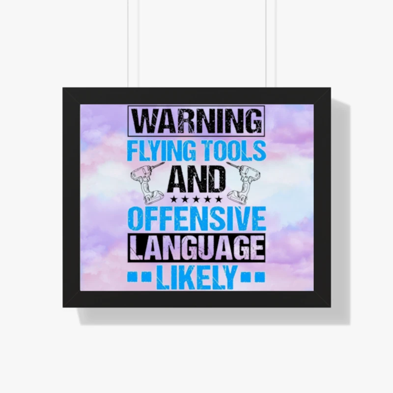 Warning Flying Tools And Offensive Language Likely clipart,Roof Mechanic Design, Roofing Carpenter Gift, Construction, Roofing Tools Graphic- - Framed Horizontal Poster