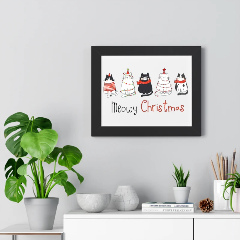 Meowy Christmas, Christmas Cat, Merry Christmas, Cat Lover, Christmas Gift, Christmas Gift For Cat Mom Gifts For Cat Lover- - Framed Horizontal Poster