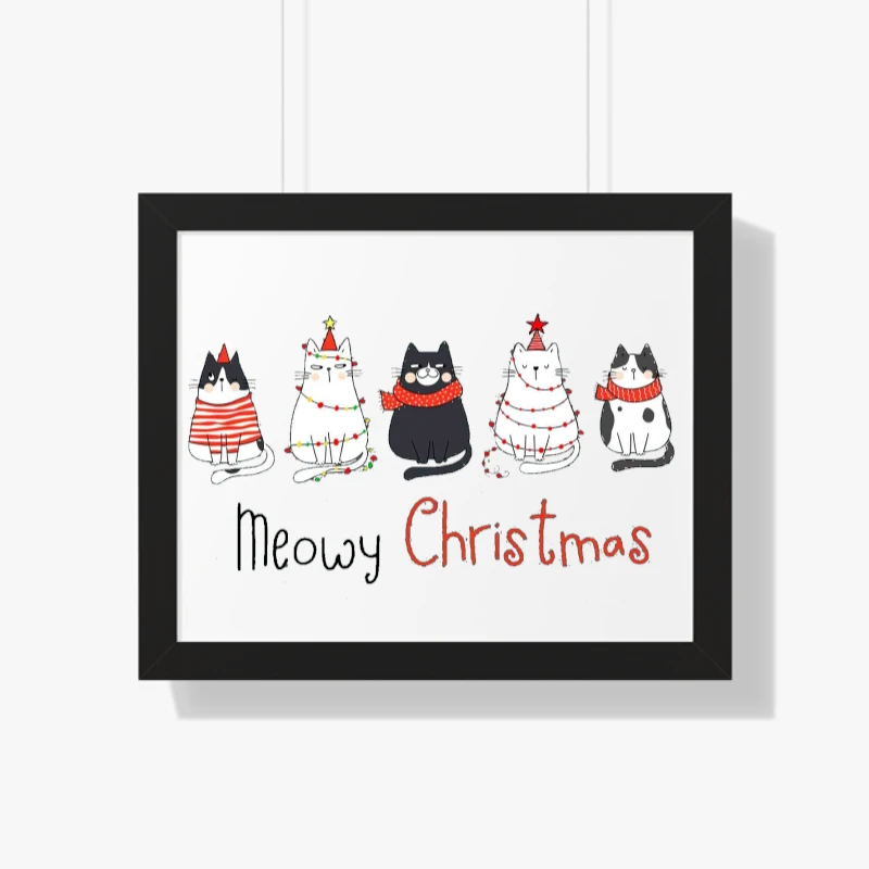 Meowy Christmas, Christmas Cat, Merry Christmas, Cat Lover, Christmas Gift, Christmas Gift For Cat Mom Gifts For Cat Lover- - Framed Horizontal Poster
