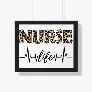 RN LPN Nurse Life Framed Canvas, Leopard Cheetah Design Framed Poster,  Nursing clipart Framed Horizontal Poster