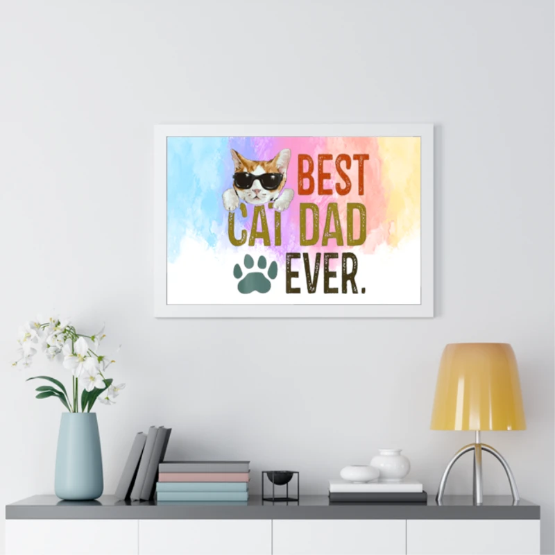 Best Cat Dad Ever, Funny Retro Cat Lover Fathers Day. Restro cat father day graphic- - Framed Horizontal Poster
