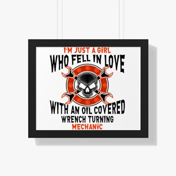 Machenic girl Framed Canvas, Just a Girl Who Fell in Love Framed Poster, Fell in Love with Mechanic Framed Canvas,  Nice gift for machanic's wife or girlfriend Framed Horizontal Poster