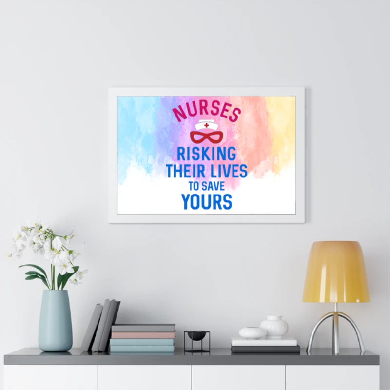 Instant Message, Risking Their Lives Nurses Clipart, Nursing Design- - Framed Horizontal Poster