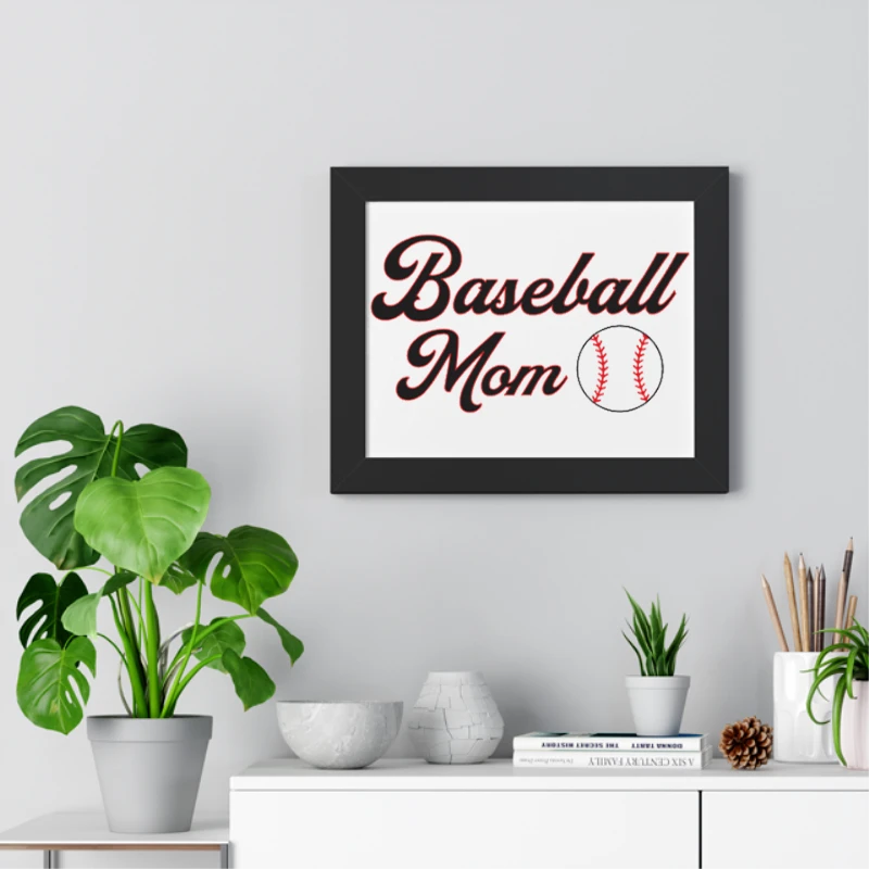 Baseball Mom Clipart, Game Day Mother's Day Mama Graphic- - Framed Horizontal Poster