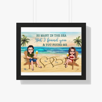 You and Me We Got This Summer Doll Couple On Beach Framed Canvas,  Personalized Couple Design Framed Horizontal Poster