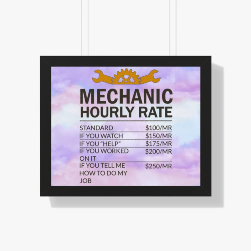 Mechanic Design, Mechanic Hourly Rate Instant Digital, Sublimation Design- - Framed Horizontal Poster