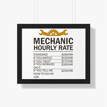 Mechanic Design Framed Canvas, Mechanic Hourly Rate Instant Digital Framed Poster,  Sublimation Design Framed Horizontal Poster