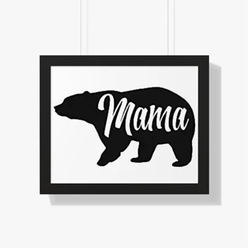 Mama Bear Clipart Framed Canvas, Cute Funny Best Mom of Boys Girls Framed Poster,  Cool Mother Graphic Framed Horizontal Poster