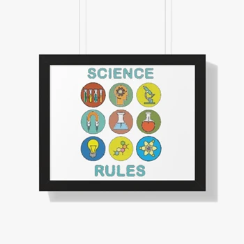 SCIENCE RULES Clipart Framed Canvas, Science Symbols Design Framed Poster, Eco Framed Canvas, Friendly Graphic Framed Horizontal Poster