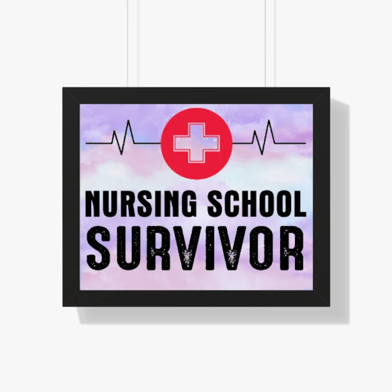 Nursing School Survivor Clipart,Medical Nurse Graduation Student- - Framed Horizontal Poster