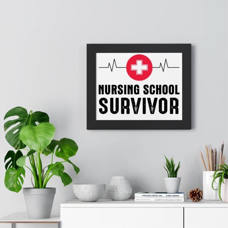 Nursing School Survivor Clipart,Medical Nurse Graduation Student- - Framed Horizontal Poster