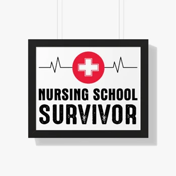 Nursing School Survivor Clipart Framed Canvas, Medical Nurse Graduation Student Framed Horizontal Poster