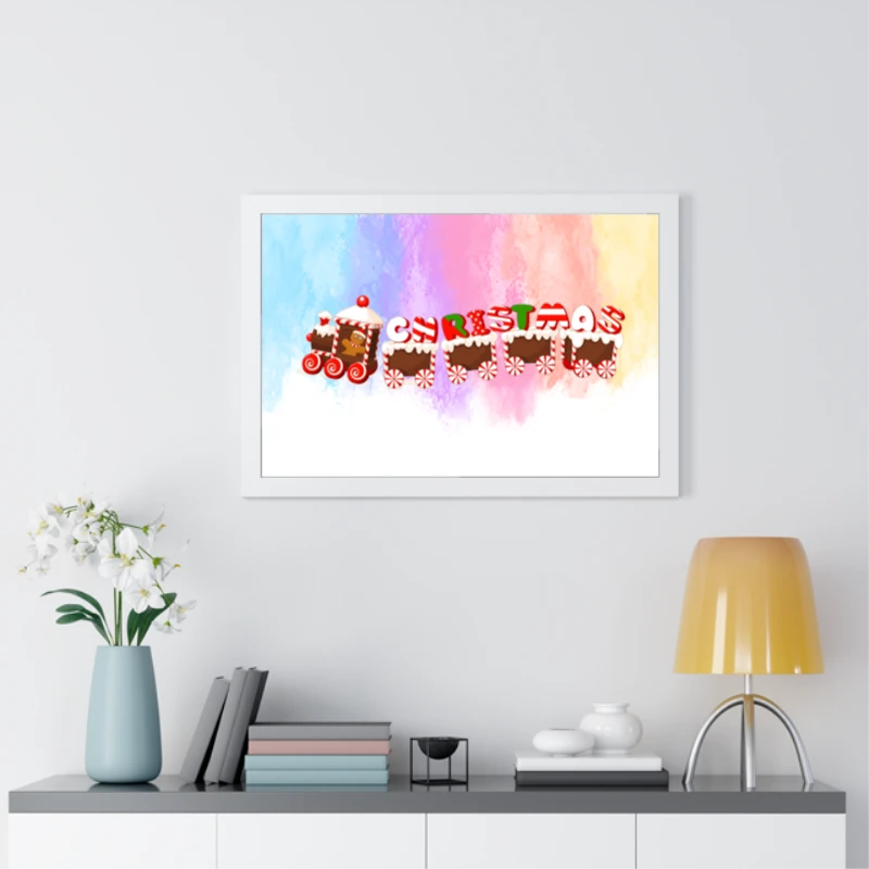Christmas Candy Train,Merry Christmas clipart, Christmas train design, printable Christmas Decoration- - Framed Horizontal Poster