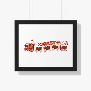 Christmas Candy Train Framed Canvas, Merry Christmas clipart Framed Poster, Christmas train design Framed Canvas,  printable Christmas Decoration Framed Horizontal Poster