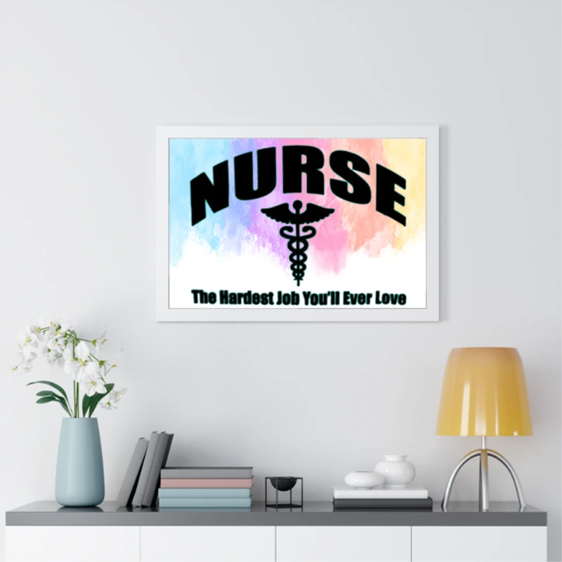 Nurse Clipart,Nursing The Hardest Job You Will Ever Love, RN LPN CNA Hospital Graphic- - Framed Horizontal Poster