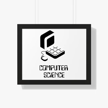 Computer Science Old School PC Framed Canvas, Coder Funny clipart Framed Poster,  Computer clipart Framed Horizontal Poster