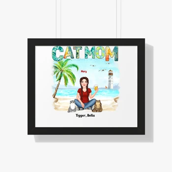 Woman Cat Mom Summer Beach Personalized, Cusomized Cat Mom Gift Canvas