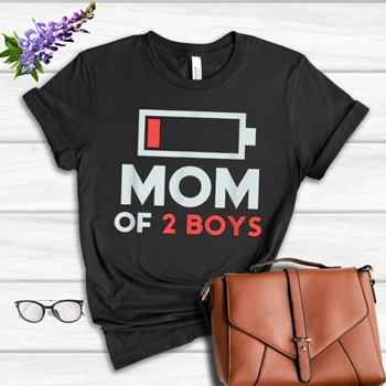 Mom of 2 Boys Tee, Gift from Son Mothers Day T-shirt,  Birthday Women Design Women's Favorite Fashion Cotton T-Shirt