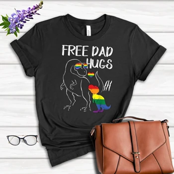 Free Dad Hugs Tee,  LGBT Pride Dad Dinosaur Rex Women's Favorite Fashion Cotton T-Shirt