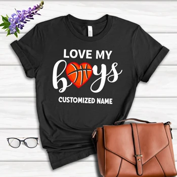 Love My Boys Basket Ball Tee, Family Birthday Gift T-shirt, Summer Tops Shirt,  Beach Sport Design Women's Favorite Fashion Cotton T-Shirt