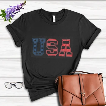 USA Vintage Design Tee, 4th of July Indepence Day Graphic T-shirt,  Patriotic America Clipart Women's Favorite Fashion Cotton T-Shirt
