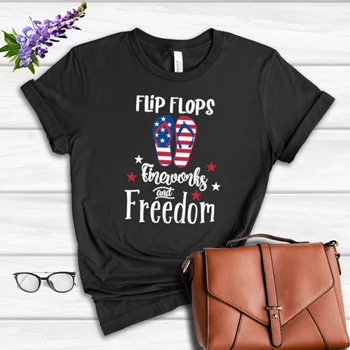 Flip Flops Fireworks And Freedom Design 4th Of July Design Tee, Independence Day Graphic T-shirt, Fourth Of July Gift Shirt, Patriotic Gift Tee,  God Bless America Women's Favorite Fashion Cotton T-Shirt