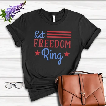 Let Freedom Ring Tee, 4th Of July T-shirt, Independence Day Shirt, Fourth Of July Tee, American Flag T-shirt,  America Freedom Women's Favorite Fashion Cotton T-Shirt